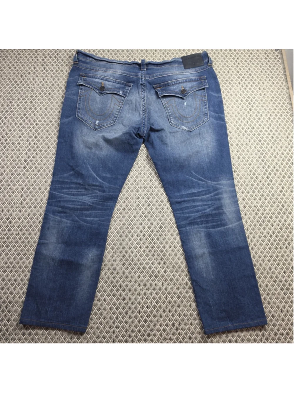 True Religion Geno Jeans Mens 42 Relaxed Slim Distressed Blue Flap Pocket Denim